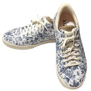 Kizik Shoes Mens 10.5 White Blue Sneaker Floral Botanical Print Hipster Indie